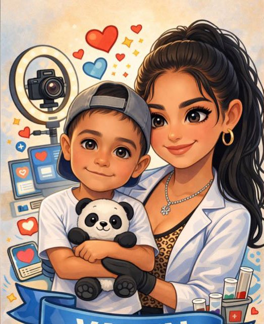 Ilustración de madre e hijo unidos por la tecnología y el amor